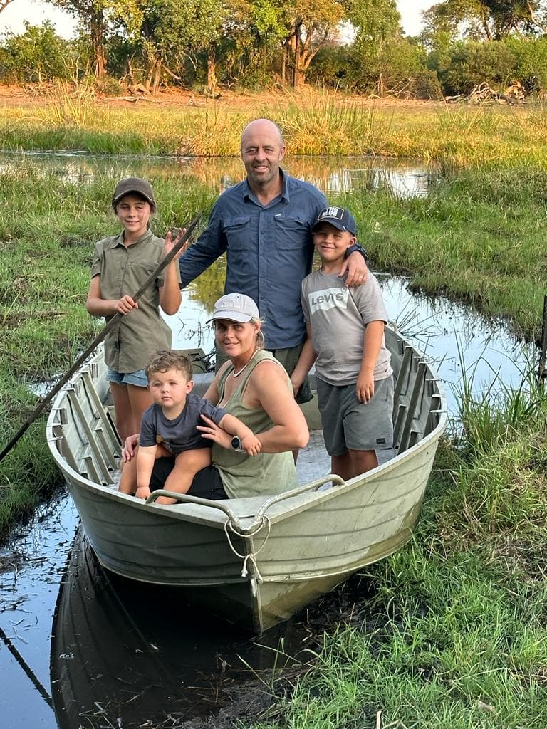 Family boat ride on the Okavango Delta channels — Samonyana Private Island