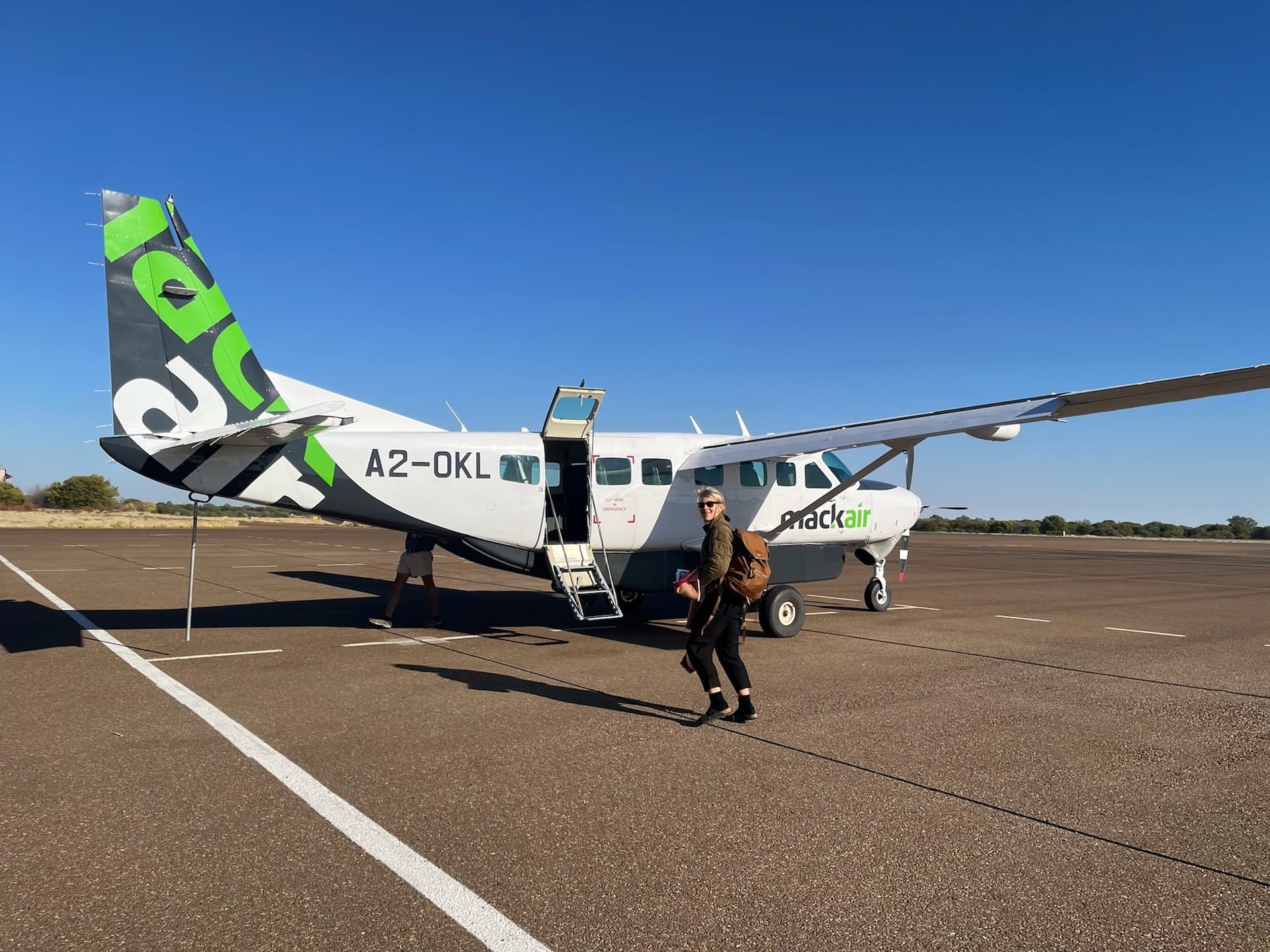 MacAir light aircraft approaching the Okavango Delta airstrip near Samonyana