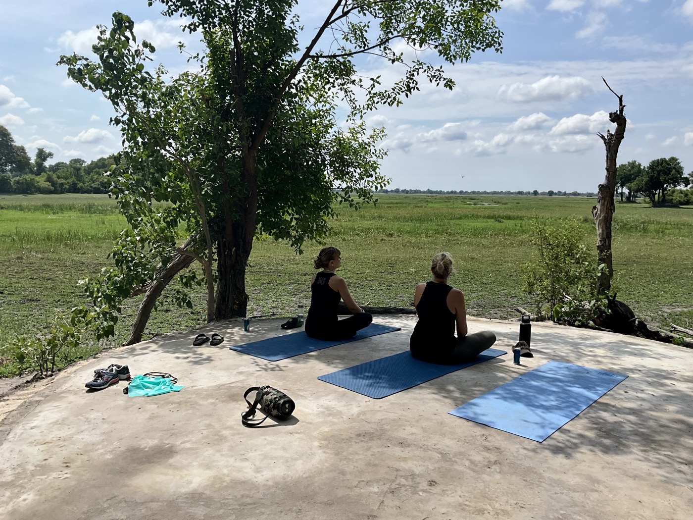 Elevated viewing deck at Samonyana Private Island overlooking the Okavango Delta floodplain